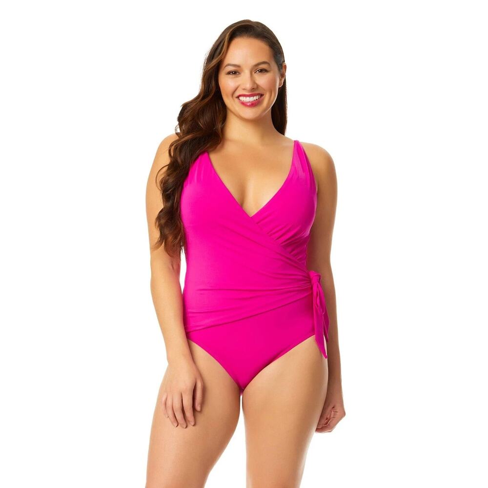 Anne Cole Women's Live In Color Wrap Tie One Piece Swimsuit Pink Size 12 2327